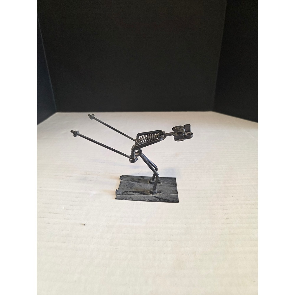 Vintage Metal Nut and Bolt Skier Figurine Industrial Scrap Art Sculpture Black
